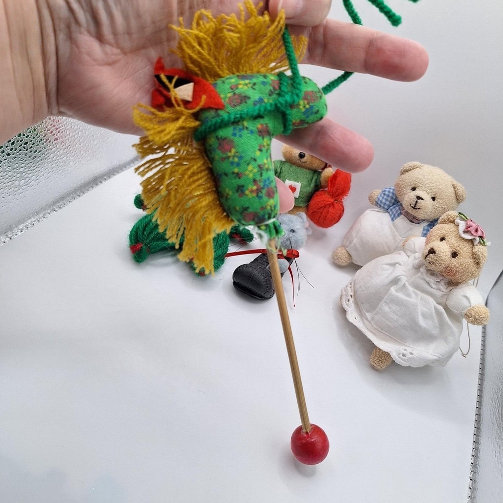 Lot of 6 Vintage Ornaments Bears, Horse & Mouse Adorable Some Possible Hand made - Picture 2 of 12